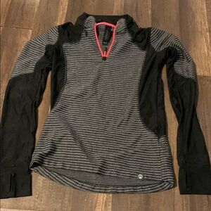 Striped Black and Gray Long Sleeve Athletic Top